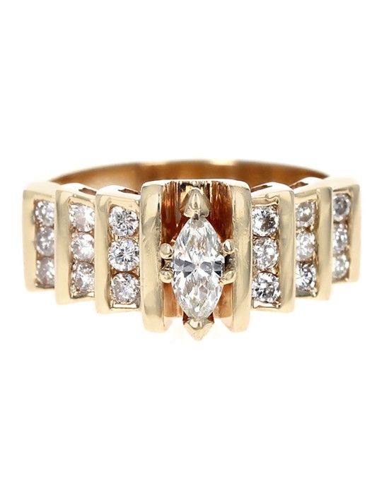 Marquise and Round Diamond Ring in Yellow Gold